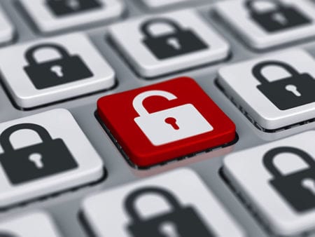 Online security image of lock on keyboard
