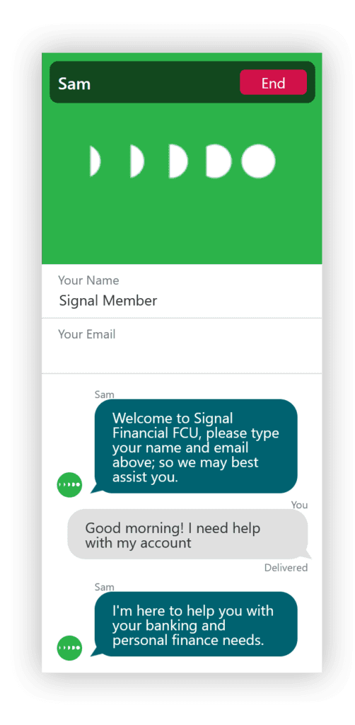 Example of Signal Financials AI smart assistant. Shows chatbox conversation.