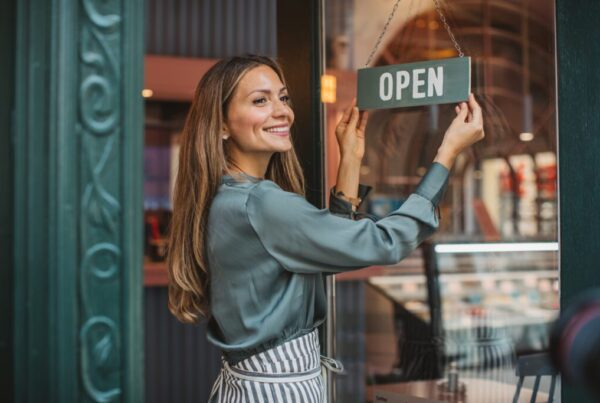 Bakery owner getting ready to open shop